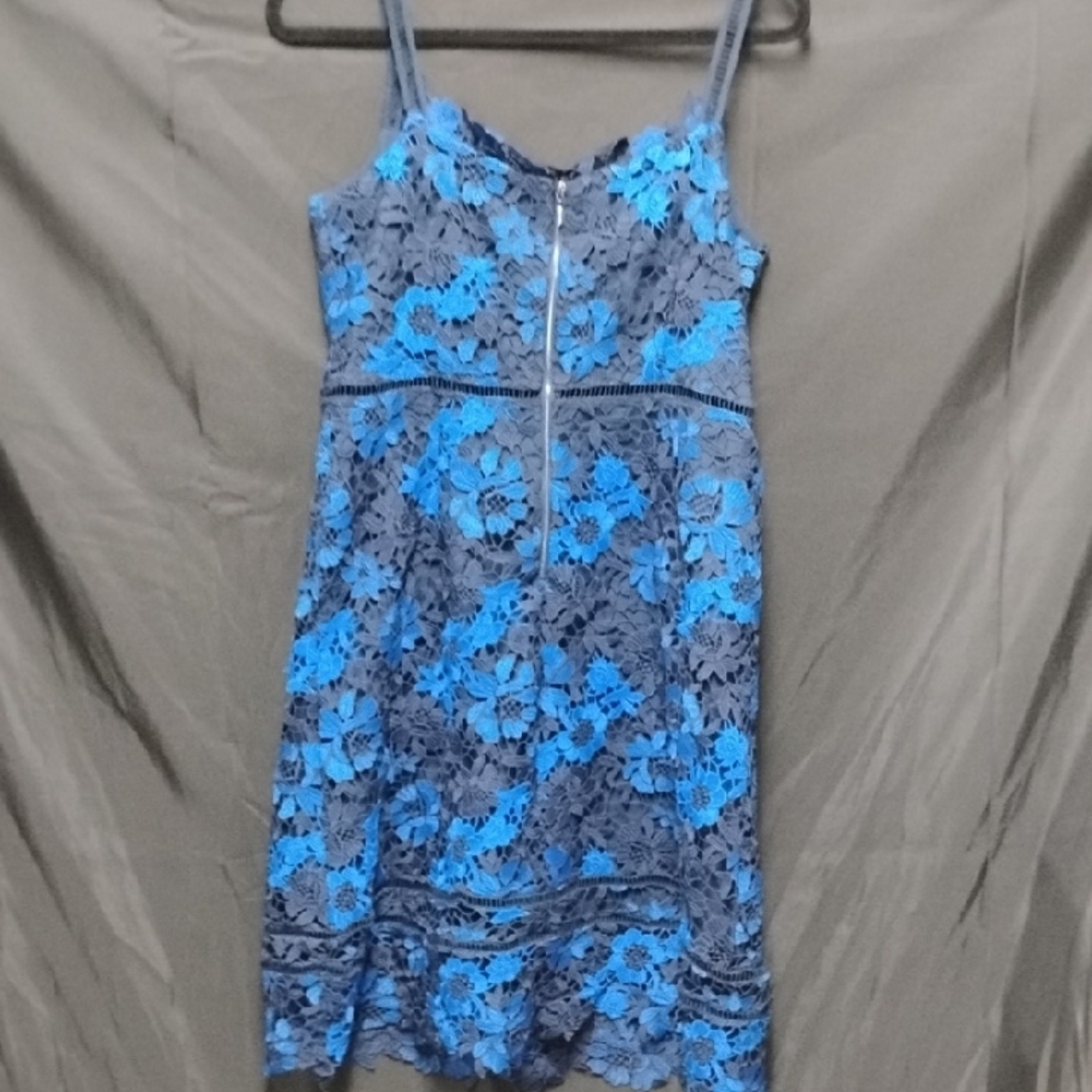 Tahari Blue Floral Lace Spaghetti-Strap Dress - Picture 5 of 15
